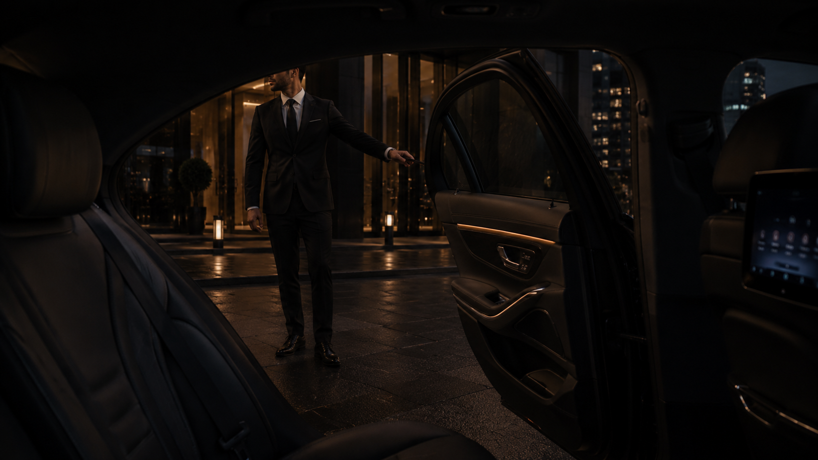 VIP chauffeur opening a luxury vehicle door